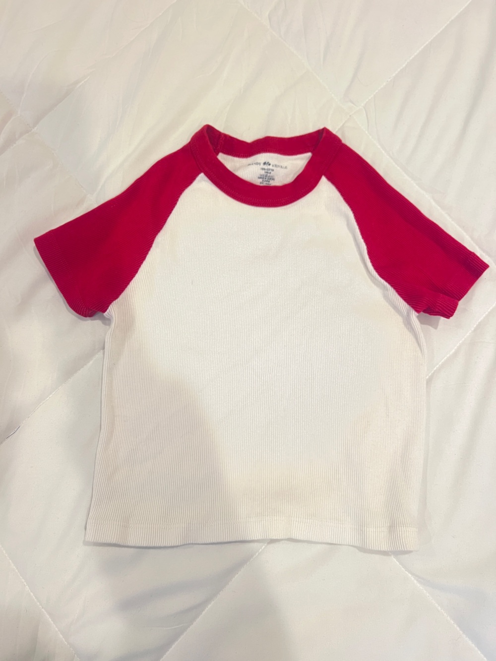 Brandy Melville Ribbed White Tee with Bright red Raglan Sleeves